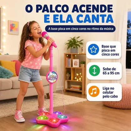 Kid Star — Microfone Karaokê Infantil com Palco de Luzes