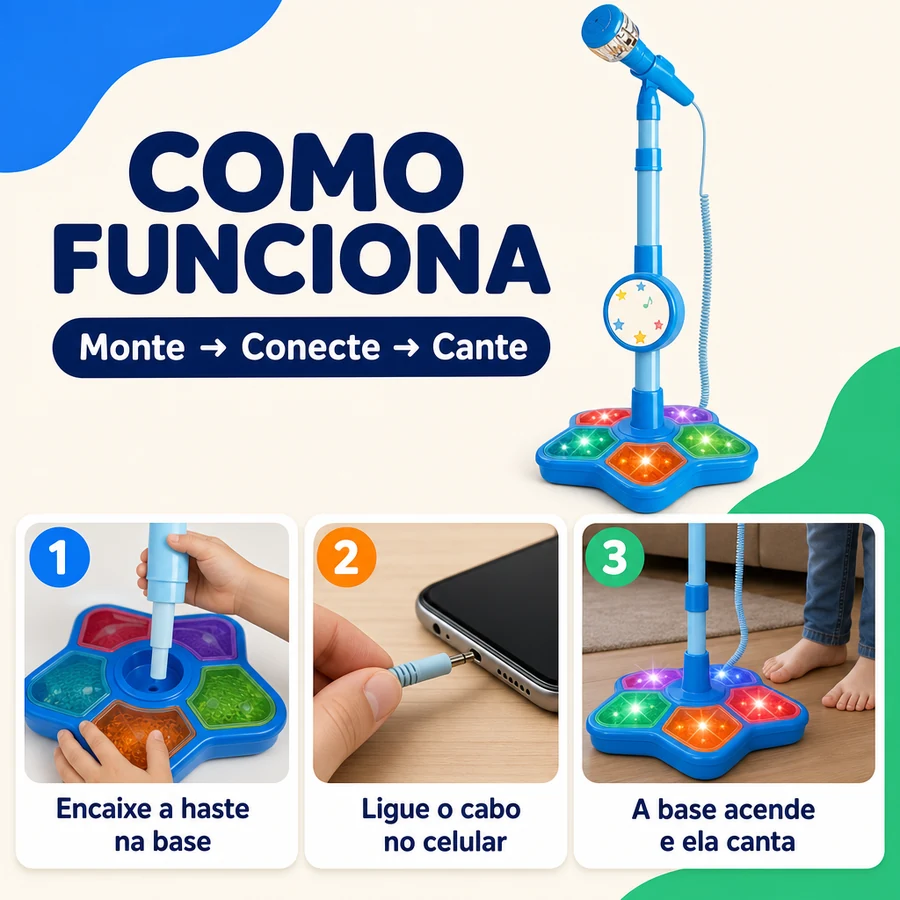 Kid Star — Microfone Karaokê Infantil com Palco de Luzes — imagem 8