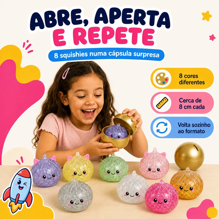 Kit 8 Squishy Surpresa Guioza em Cápsula Dourada — imagem 2