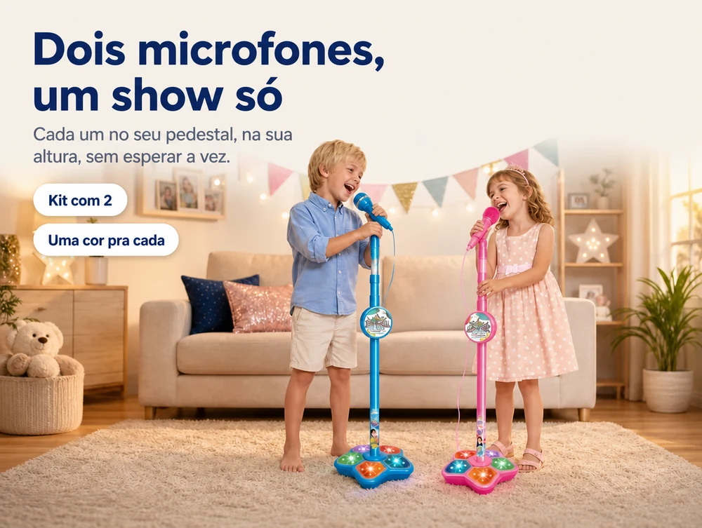 Dois microfones, um show só: cada um no seu pedestal, na sua altura, sem esperar a vez