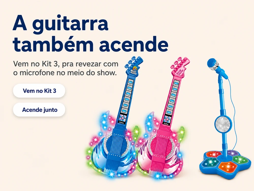 A guitarra também acende: vem no Kit 3, pra revezar com o microfone no meio do show