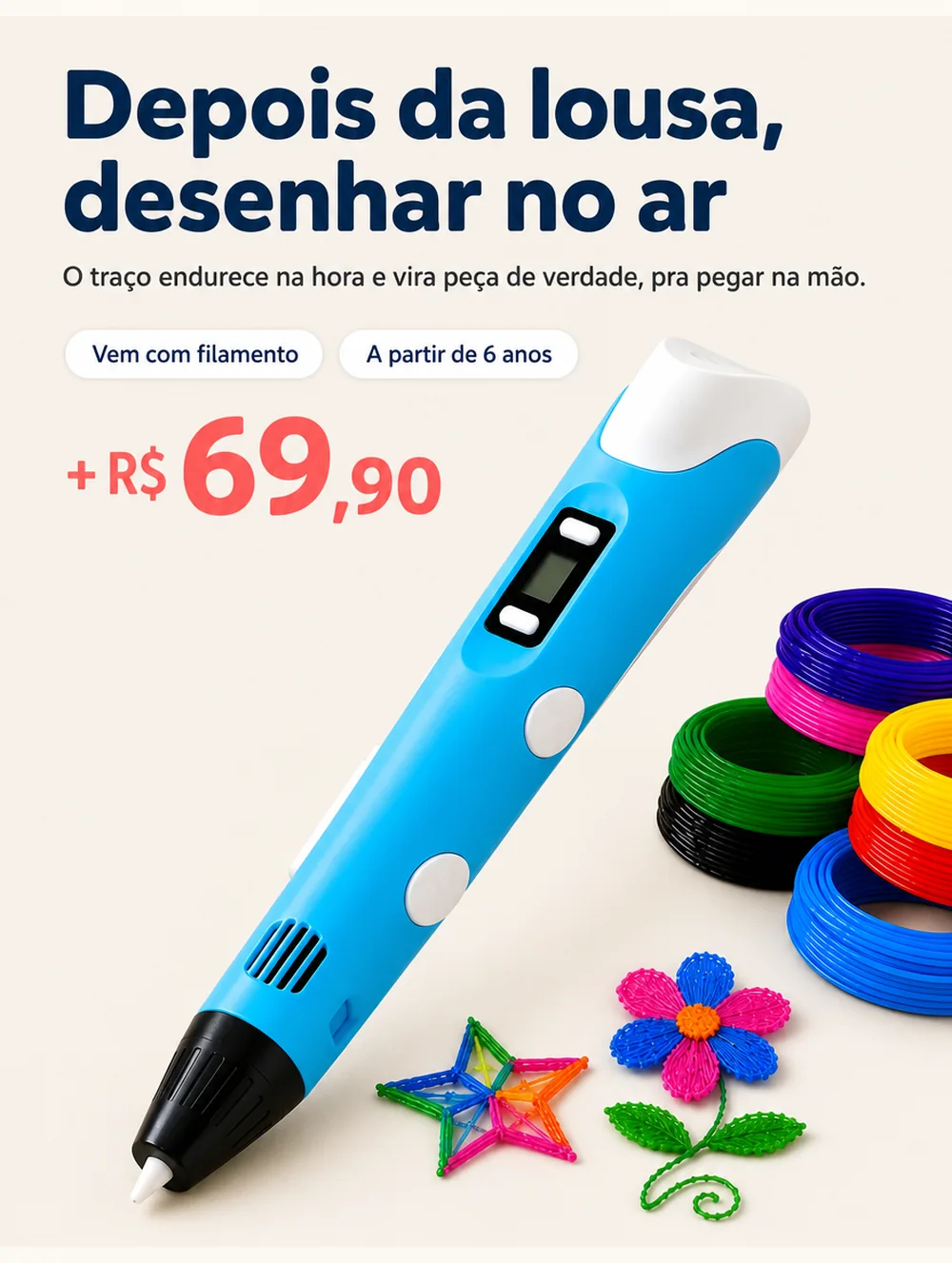 Depois da lousa, desenhar no ar: caneta de impressão 3D por mais R$ 69,90