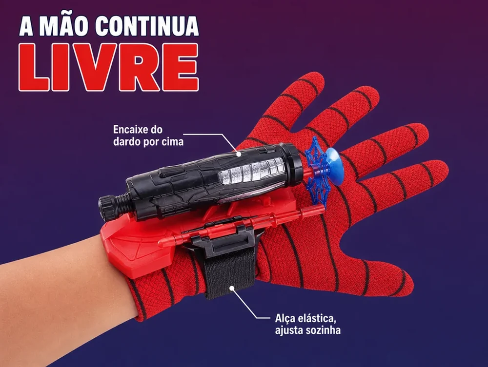A mão continua livre: alça elástica e o encaixe do dardo por cima