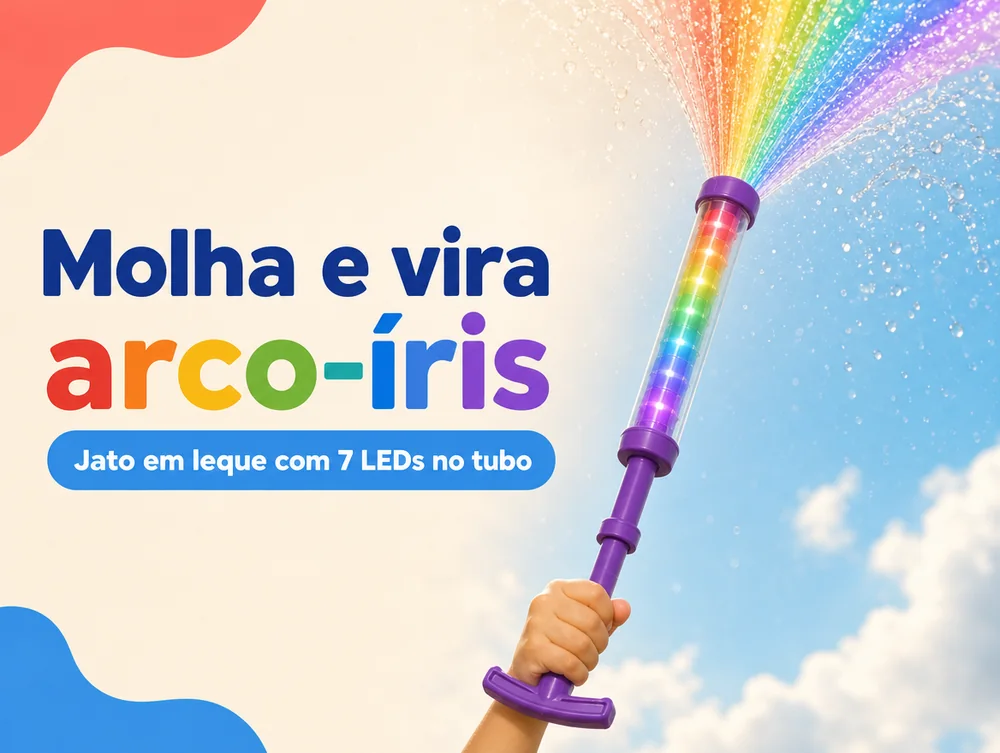 Molha e vira arco-íris: jato em leque com 7 LEDs no tubo